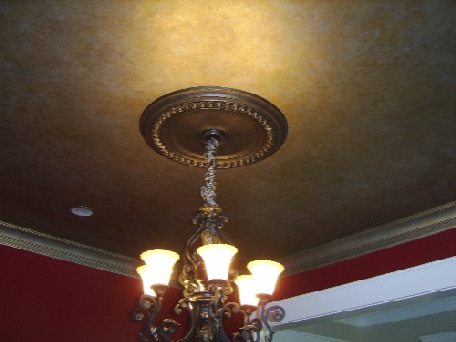 Metallic Silver and Gold Ceiling in Music Room